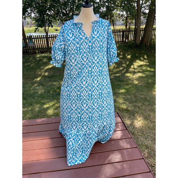 Womens 3XL Blue Ikat Print Maxi Dress With Short Sleeves Mumu - Picture 1 of 7